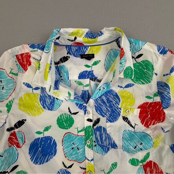 Talbots Shirt Women's Medium Long Sleeve Button Down Apple Print Top - Picture 3 of 12